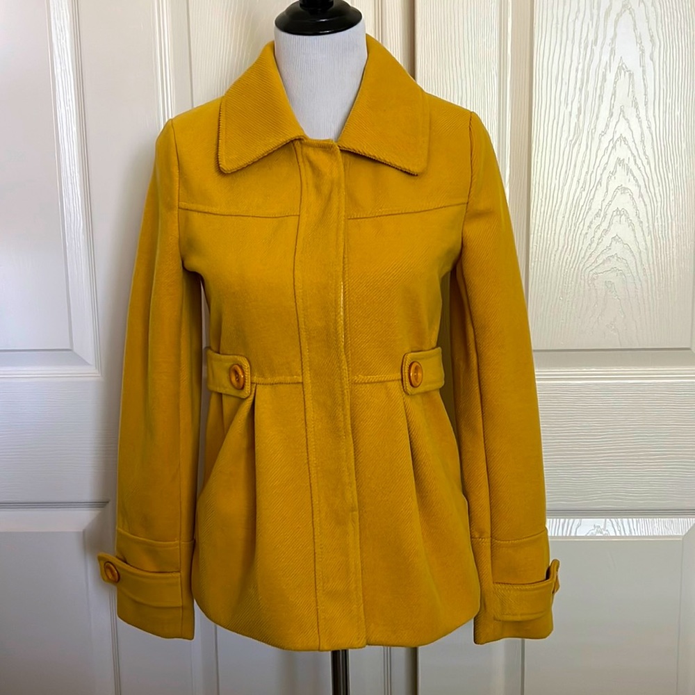 Super cute Coat- mustard color, size small, lined, pretty details, worn twice